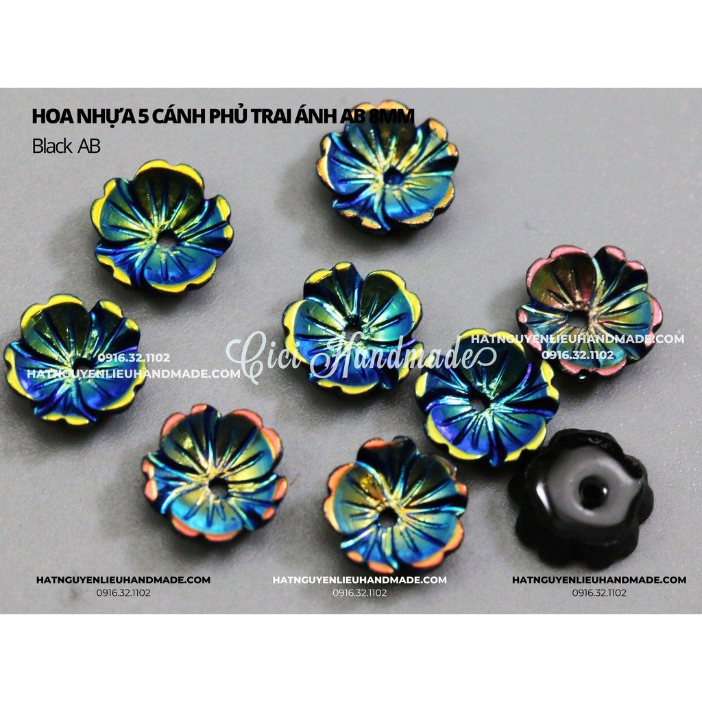 Túi 20 hạt hoa nhựa 5 cánh phủ trai ánh AB size 8mm - 1cm nguyên liệu hoa tai DIY Cici Handmade hạt cườm hạt đá kim sa