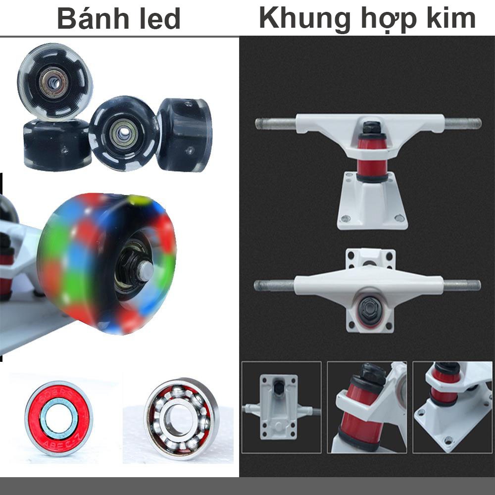 Ván Trượt Thể Thao 8 Lớp Gỗ Bánh Xe Có Đèn Led Cá Tính vt165a