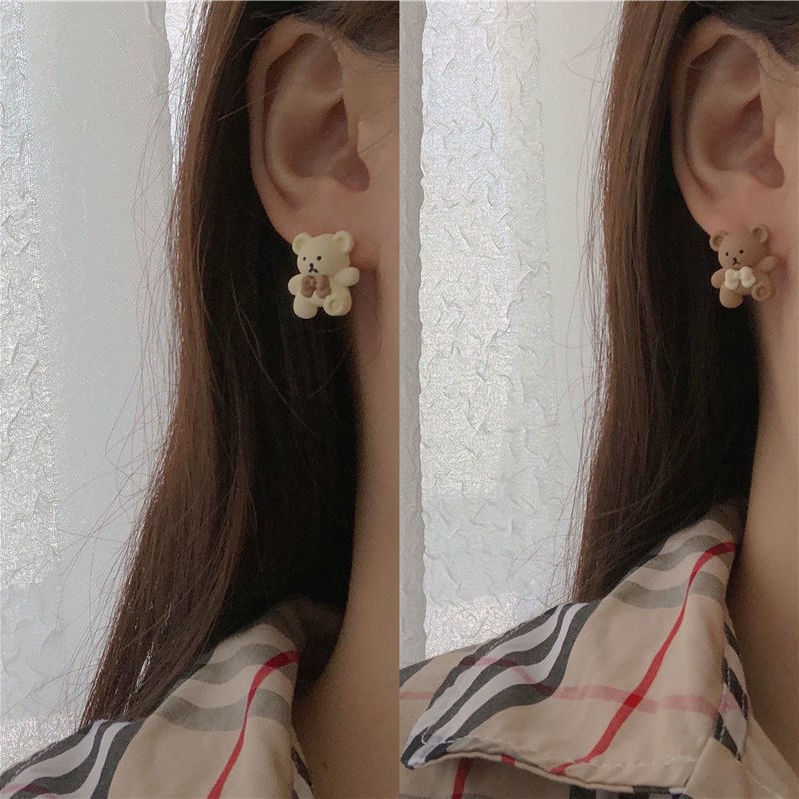 Khuyên Tai Hình Gấu Hoạt Hình Thắt Nơ Phong Cách Mới Dễ Thương