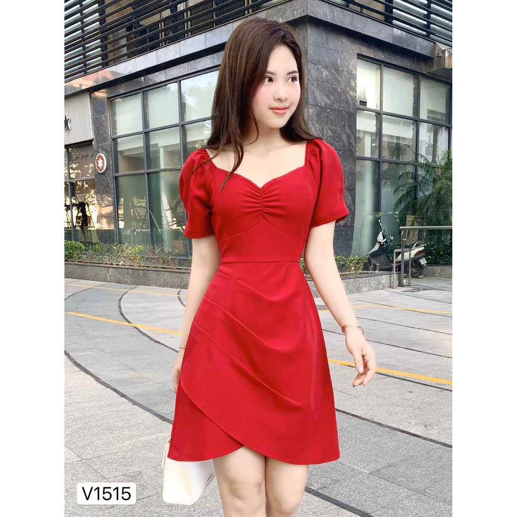 Váy đỏ ngắn tay V1515 - Đẹp Shop DVC (Kèm ảnh thật trải sàn do shop tự chụp) | BigBuy360 - bigbuy360.vn