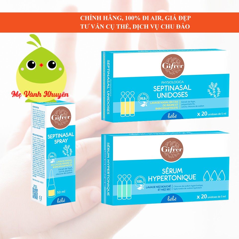 Nước muối sinh lý Gifrer tép xanh/tép vàng/xịt vàng, Pháp