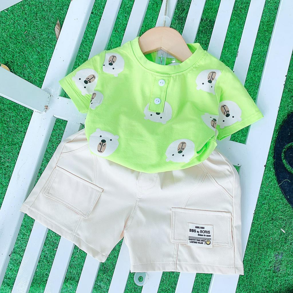 Bộ quần áo bé trai hình gấu xanh lá 8kg đến 20kg