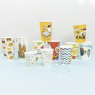 50 Ly giấy, cốc cafe dùng một lần 22oz ~ 600ml tráng PE cao cấp, hình in sắc nét