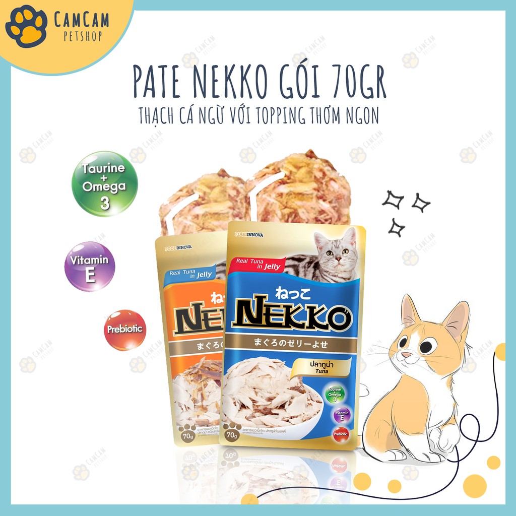 Pate cho mèo Nekko Gói 70gr - Thức ăn cho mèo dạng thạch (Jelly) với thành phần cá ngừ và topping thơm ngon