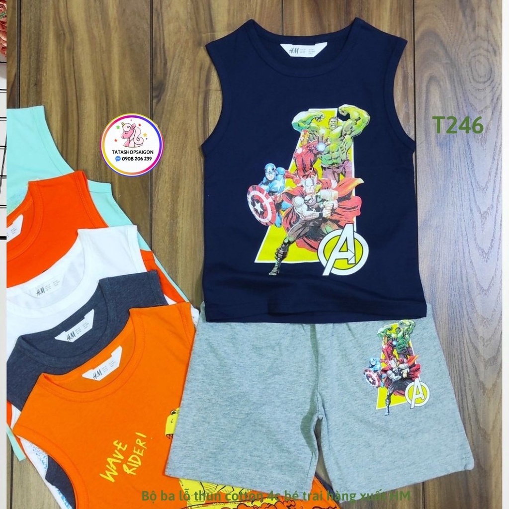 Bộ ba lỗ bé trai size đại thun cotton 4 chiều mềm mát hàng xuất 16 đến 28kg T246