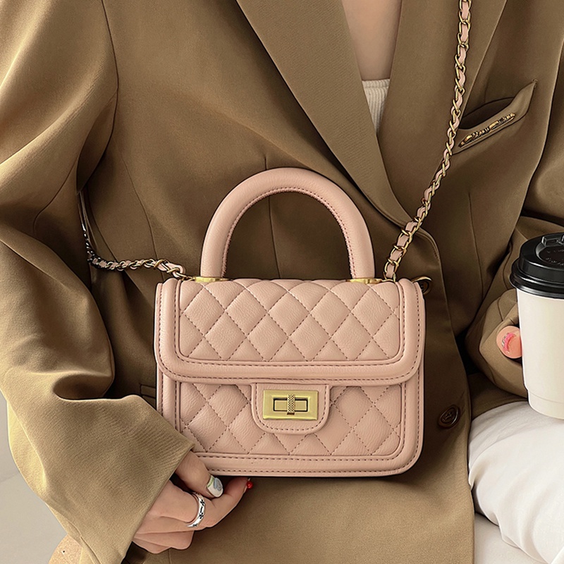 Túi đeo vai nữ IELGY bằng da PU họa tiết kim cương phối chuỗi xích thời trang