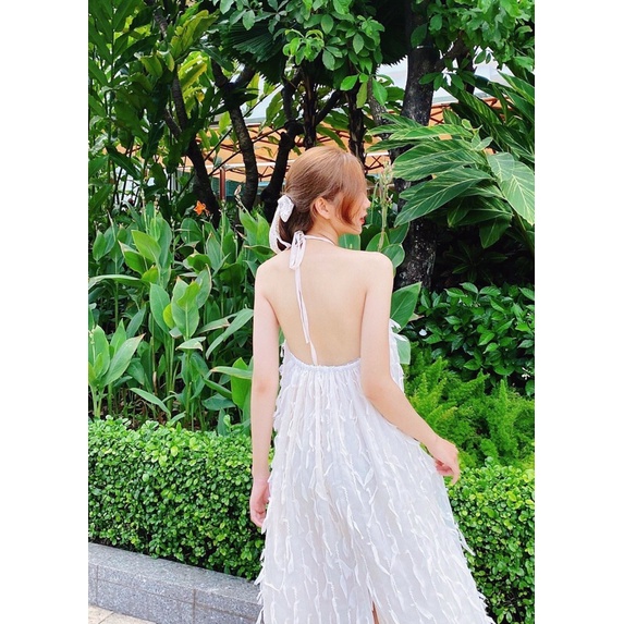 ĐẦM MAXI CỔ YẾM LÔNG CÔNG