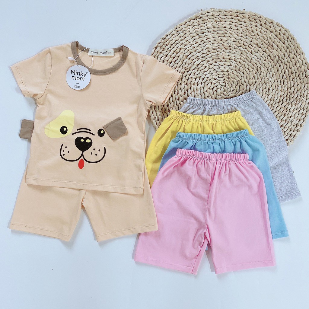 Bộ cộc tay cho bé trai bé gái bộ quần áo minky mom gắn tai thú dễ thương