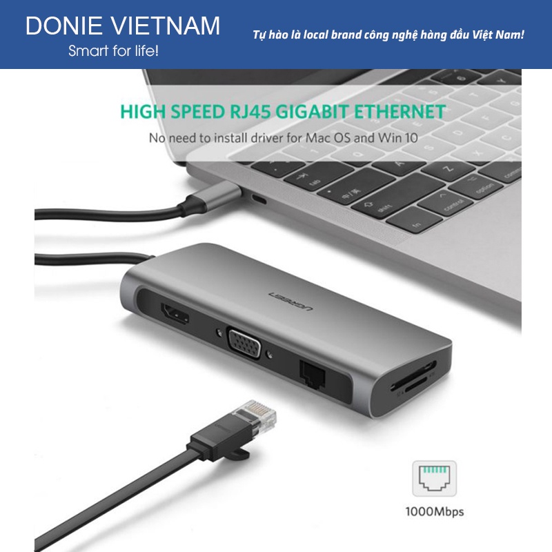 Hub Chuyển Đổi Ugreen 9 in 1 USB Type C To HDMI, USB 3.0, Lan, SD, PD, USB-C Chính Hãng Ugreen 40873