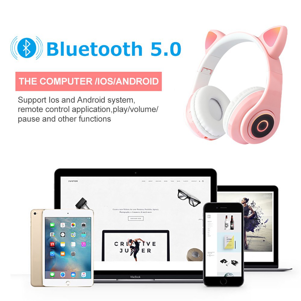 Tai Nghe Bluetooth Chụp tai Không dây Đèn Led có thể Gập lại Mèo B39 KIM NHA SHOP