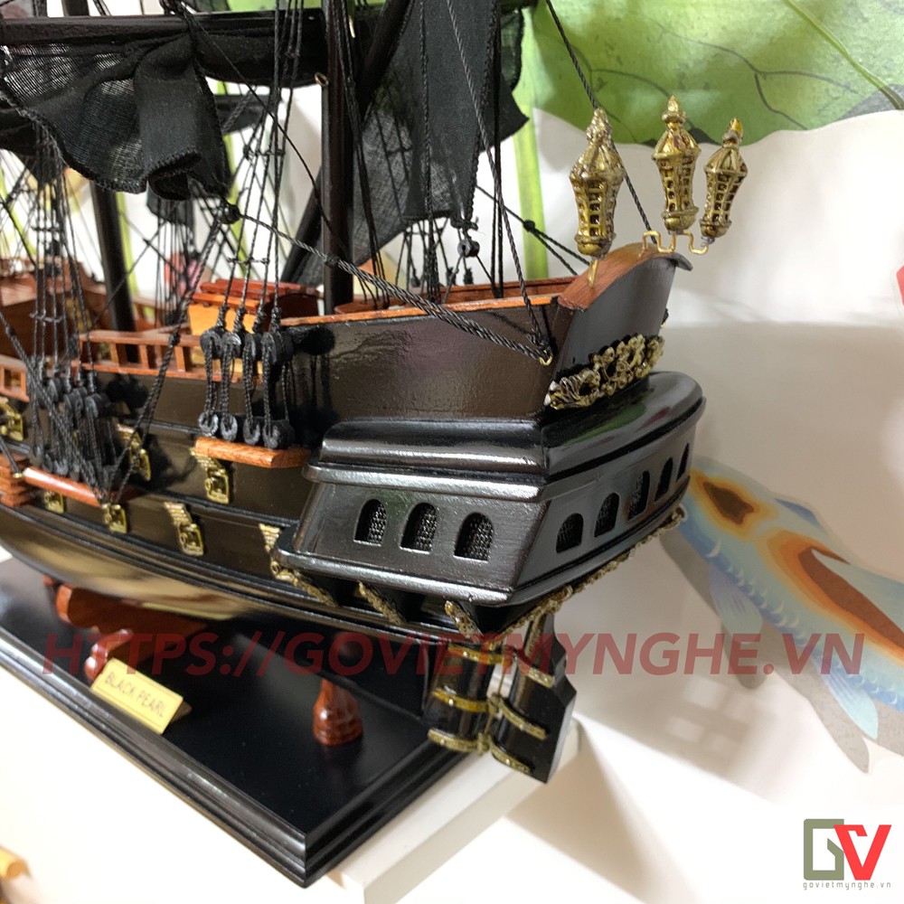 Mô hình thuyền gỗ cướp biển Pirate Black Pearl - Thân tàu dài 80cm - Gỗ tự nhiên