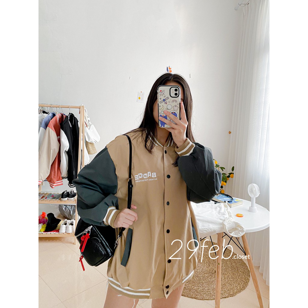 Áo bomber kaki Badge 2 lớp (Ảnh thật)