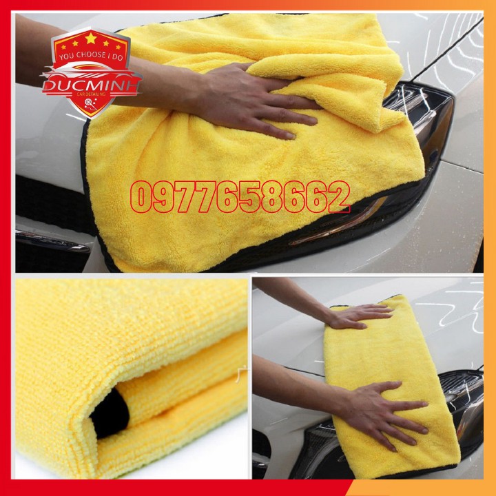 [ SIÊU THẤM HÚT ] Khăn Lau Xe Ô Tô Microfiber 💧 SIÊU THẤM CỰC DÀY💧 Chuyên Dụng -2 Mặt Xám Vàng