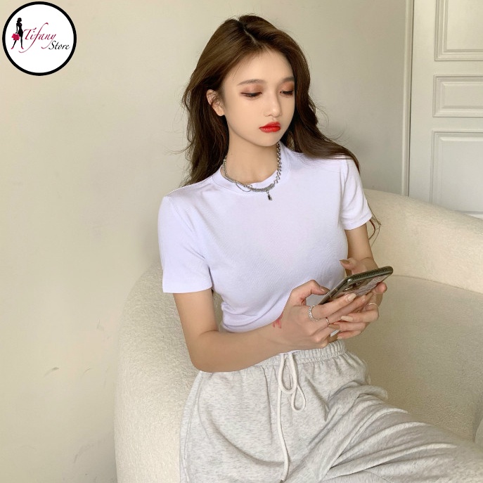 Áo Croptop Cổ Tròn Ngắn Tay Big Size Rộng Dưới 80Kg Chất Thun Màu Đen Freesize "TN"