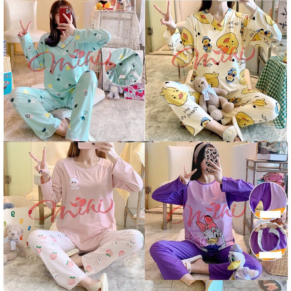 Đồ bộ cho con bú ti CỔ TIM - CT Đồ ngủ bầu đẹp sau sinh - Quần áo bà bầu mặc nhà cho mẹ thời trang mùa hè giá rẻ Bigsize