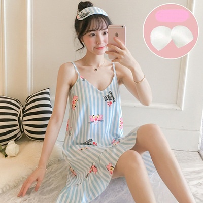 Váy ngủ hai dây đầm ngủ thun mềm mịn có đệm ngực (Kèm bịt mắt)