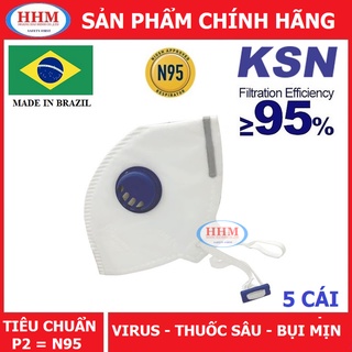 Bộ 5 Khẩu trang KSN Brazil - Tiêu chuẩn N95 - Có van thở