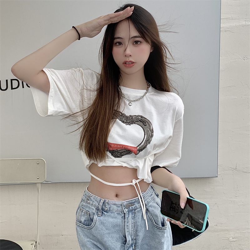 Áo thun croptop SUXI tay ngắn cổ tròn in họa tiết đơn giản thời trang mùa hè cho nữ