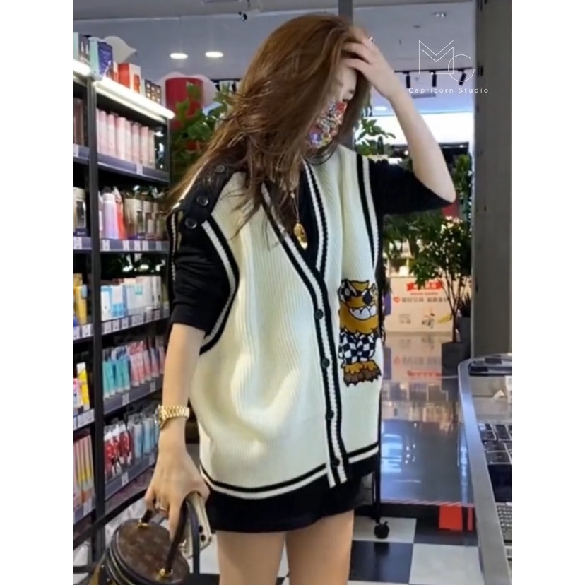 Áo gile hình hoạt hình phong cách Hàn Quốc năng động, trẻ trrung, cá tính