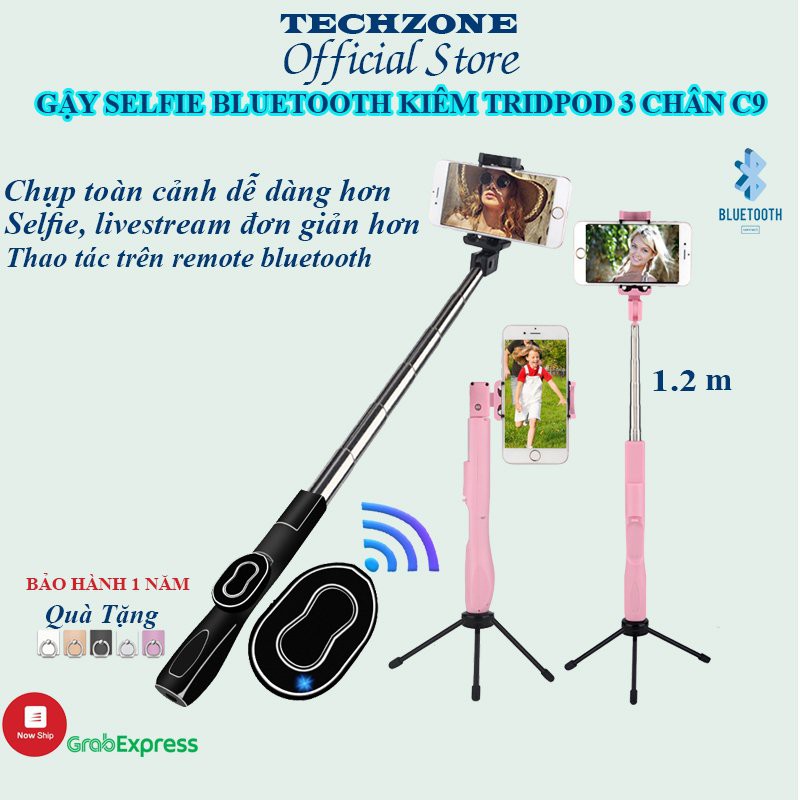 Gậy Chụp Ảnh Bluetooth Đa Năng Kiêm ĐếTripod Thép 3 Chân, Gậy Tự Sướng Có Remote Bluetooth, Tripod Cao Cấp Siêu Bền