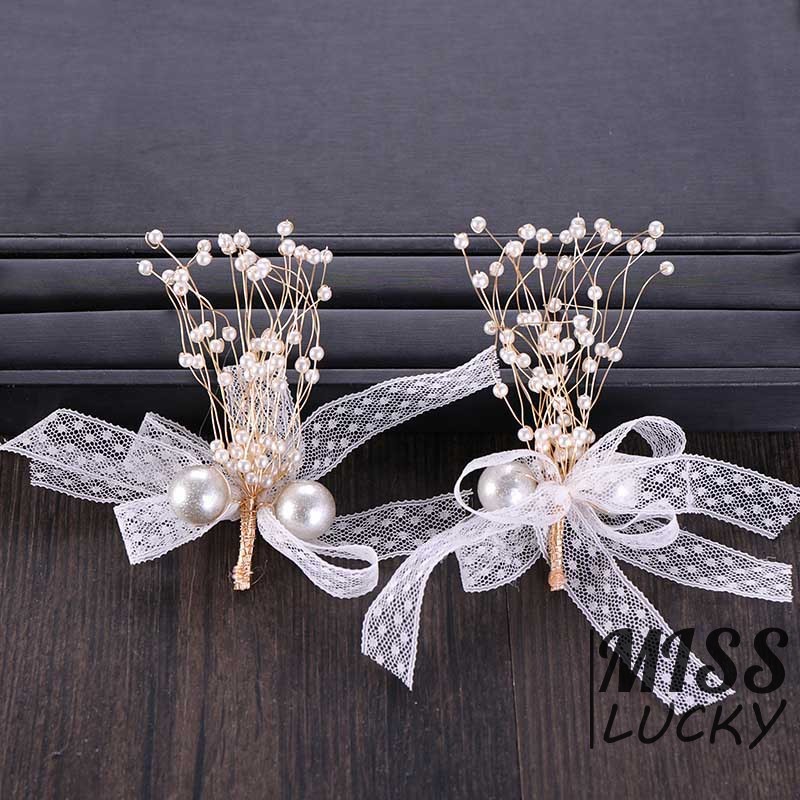 Set cài tóc + đôi bông tai dáng dài thắt nơ đính ngọc trai giả xinh xắn cho nữ