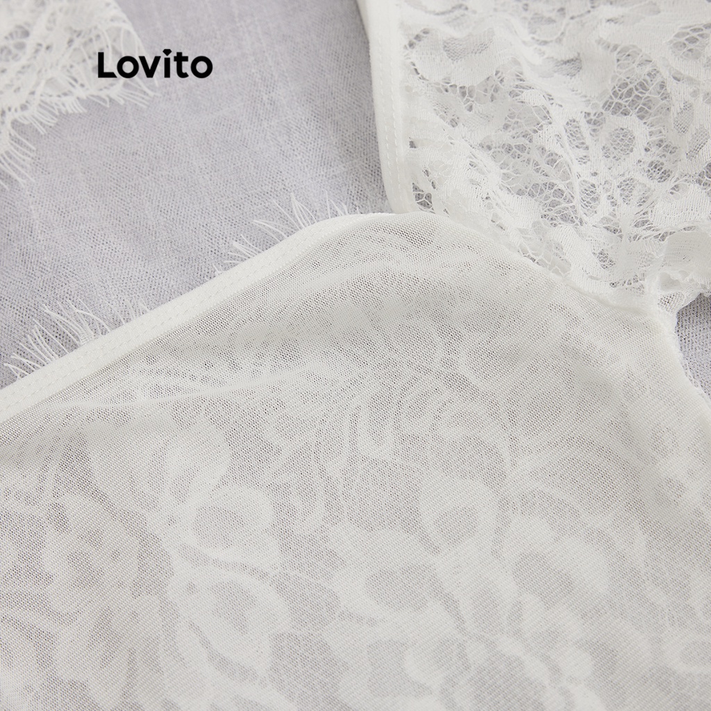 Đồ lót ren Lovito với dây đeo trễ vai không có miếng đệm sexy L17X614 (Trắng / Đen)