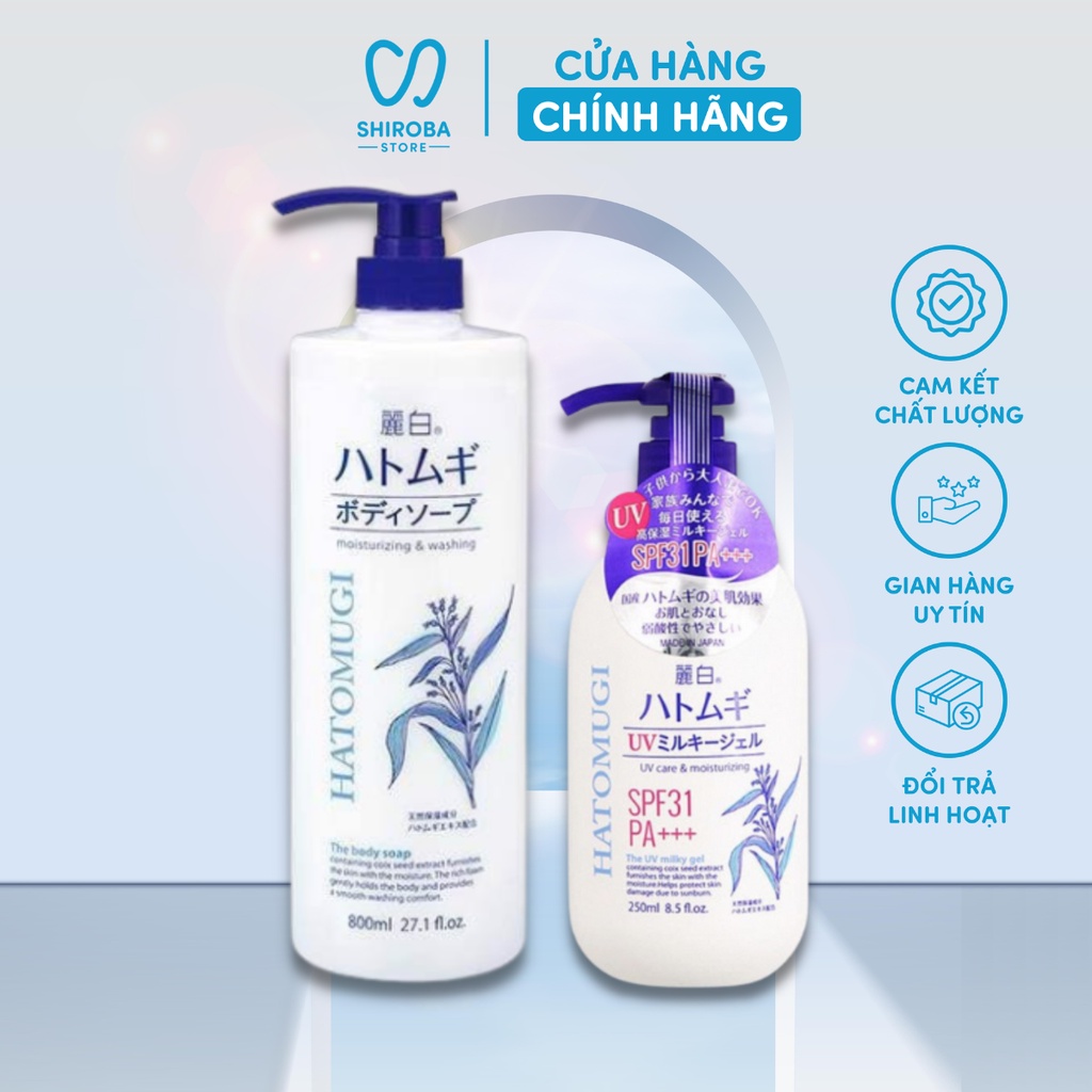 Combo Sữa Tắm Ý Dĩ Trắng Da 800ml Và Sữa Rửa Mặt Dưỡng Ẩm Làm Mềm Da 160ml hatomugi Facial Whip