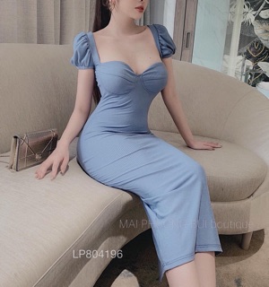 Đầm body cúp trơn tay phồng