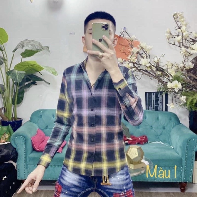 Áo Sơ Mi Amiri Like Au Màu Loang Rách Gấu Full Hộp Phụ Kiện Áo sơ mi nam dài tay kẻ sọc BBR Loang màu rách gấu