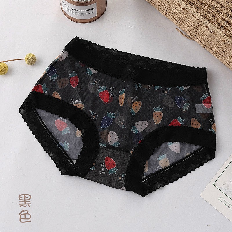 Quần Lót Lụa Viền Ren Phối Hoạ Tiết Hình Hoa Quả Cute