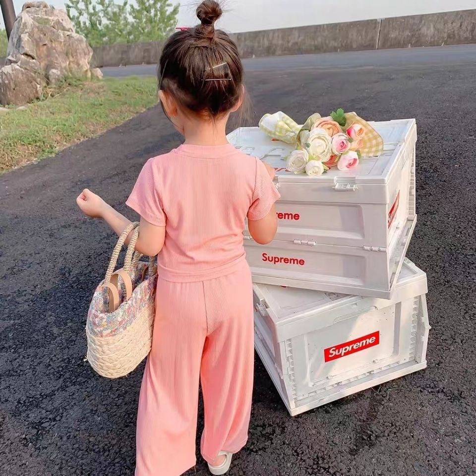 Áo Thun Tay Ngắn Và Quần Dài Kẻ Sọc Thời Trang Mùa Hè Cho Bé Gái