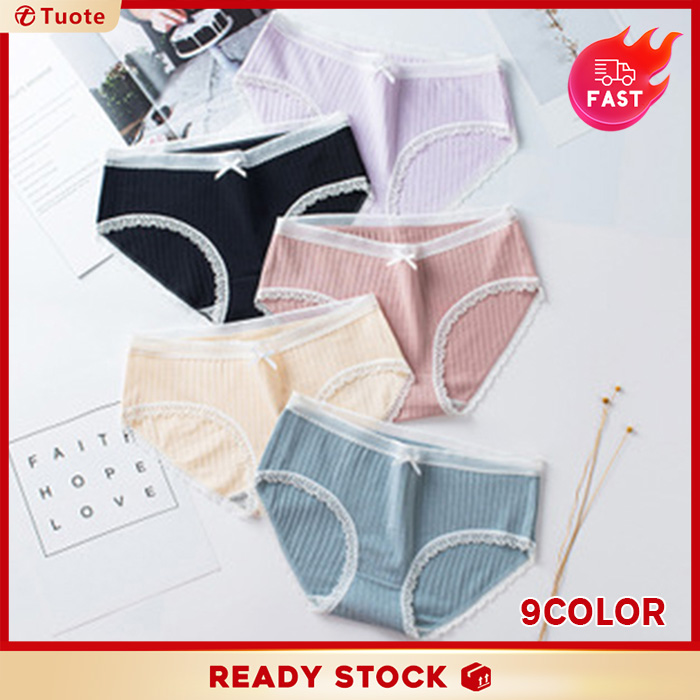 L~2XL Tuote Ready Stock Women's Panties Mid-High Waist Briefs Breathable Seamless Plus Size Female Cotton Underpants