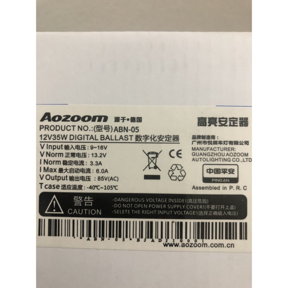 Ballast Aozoom ABN-05 12v 35w kích sáng nhanh cho đèn xenon -Germany Asembled (giá 1 cái) - BH 3 năm Chuyên Sỉ