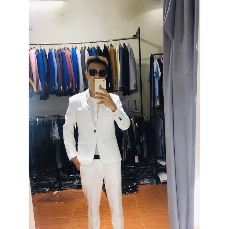 Bộ vest nam,Aó vest nam thời trang ,bộ suit màu trắng cao cấp lịch lãm cho phái mạnh, com lê blaze
