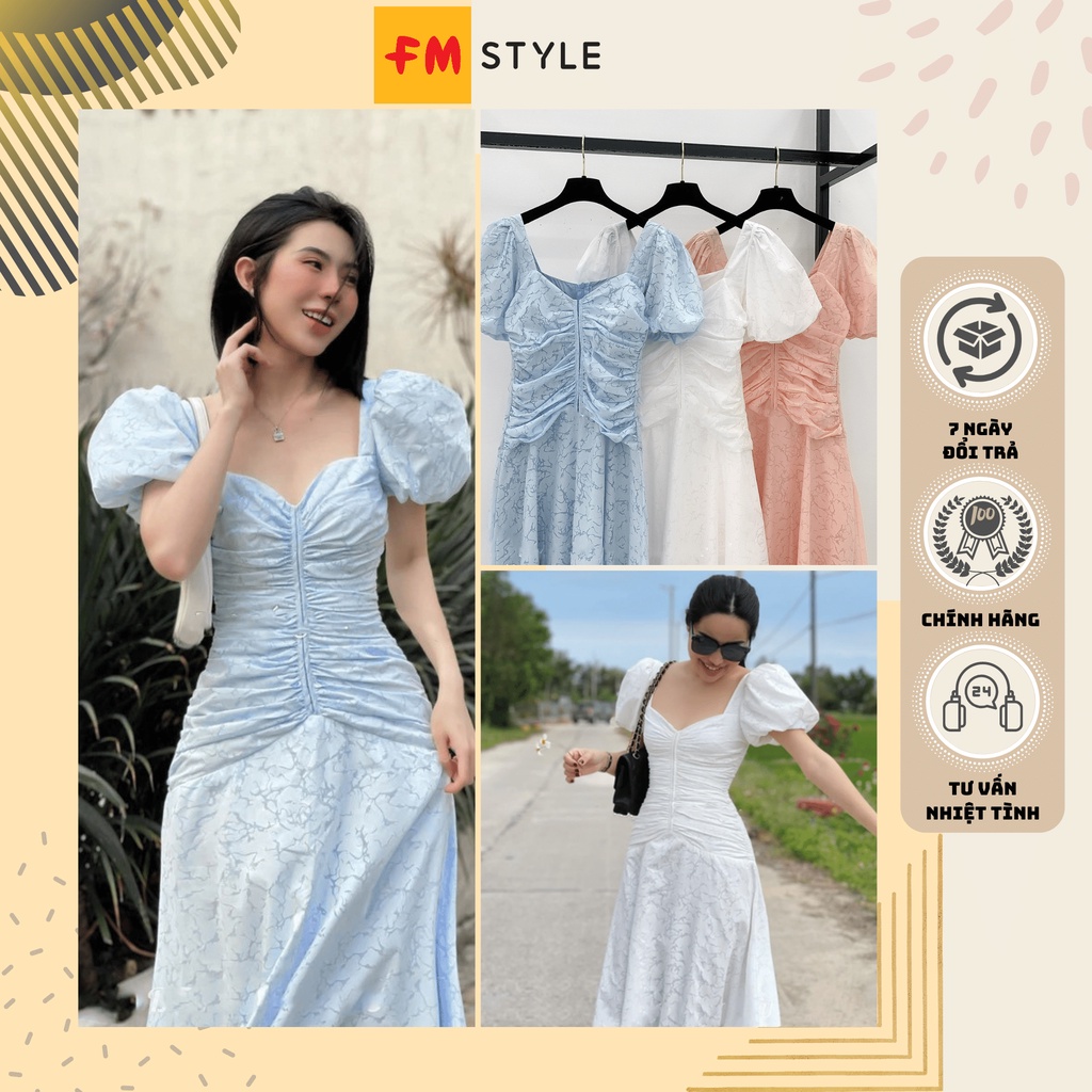 Váy nữ dáng dài cổ vuông xếp ly nhấn ngực fmstyle, Đầm dự tiệc sang trọng dáng xoè | Fmstyle Shop 20