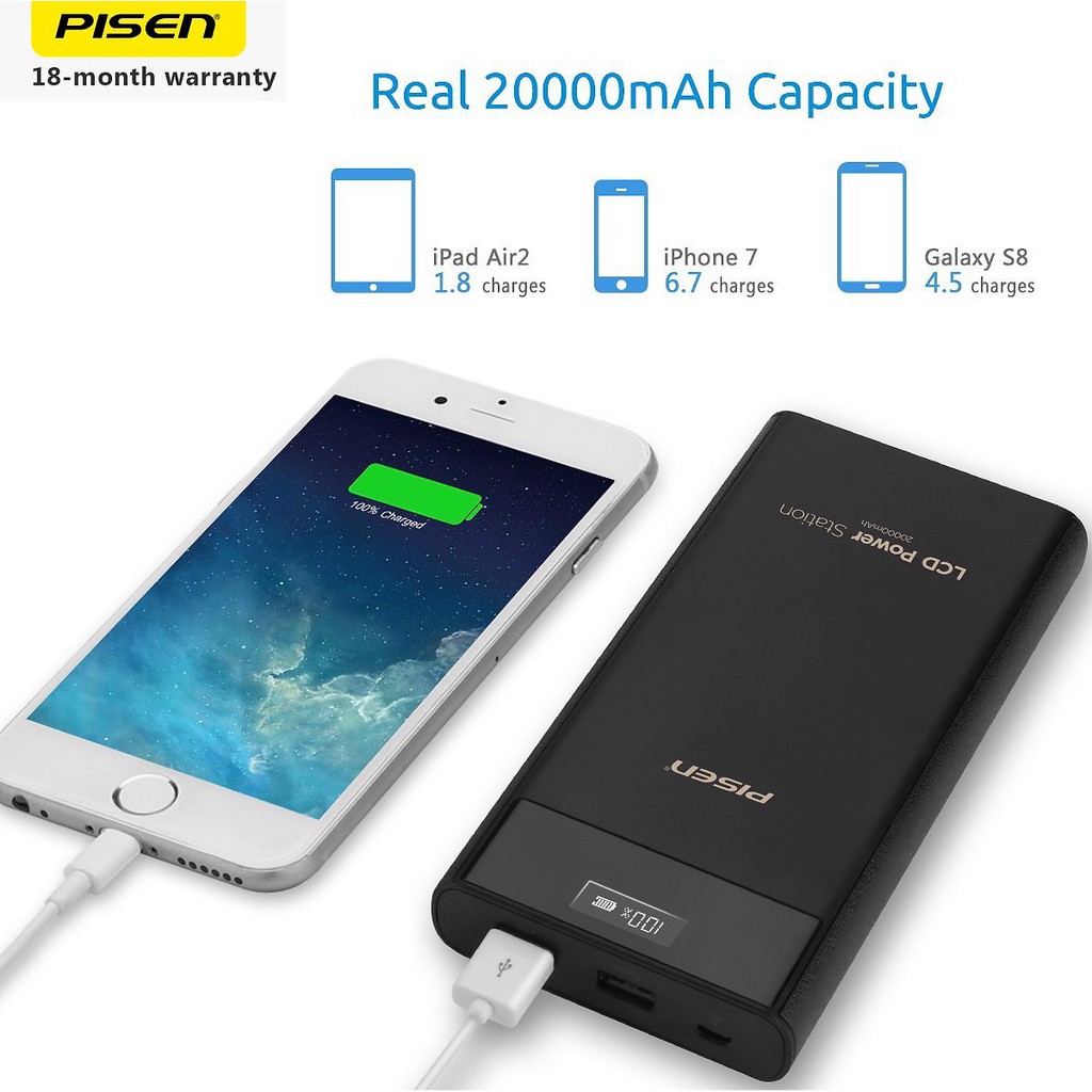 Sạc dự phòng Pisen Power Cube 20000mAh ( Type-C, 2x USB Smart ) Black