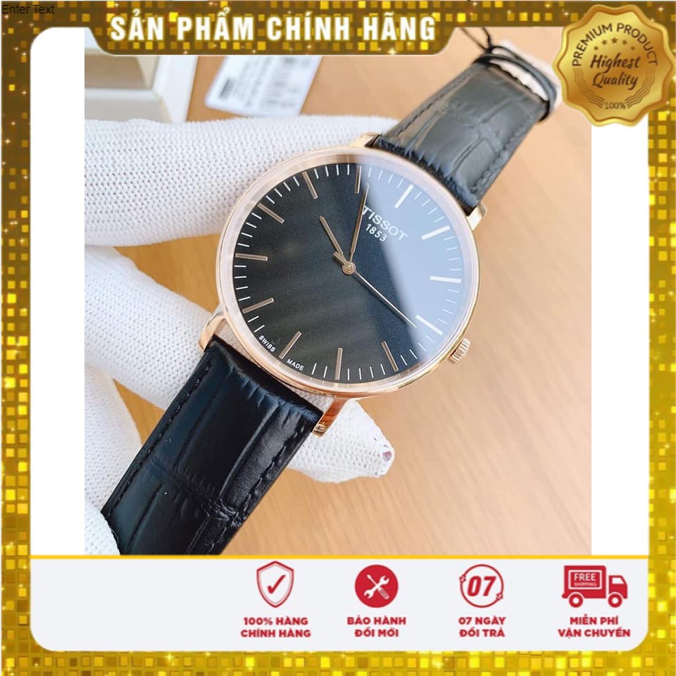 Đồng hồ nam Tissot Everytime T1096103605100 -  dây da đen viền vàng