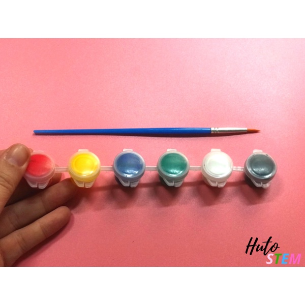 1 Vỉ 6 Màu Kèm 1 Cọ Nét, Tô Màu Gỗ Trang Trí