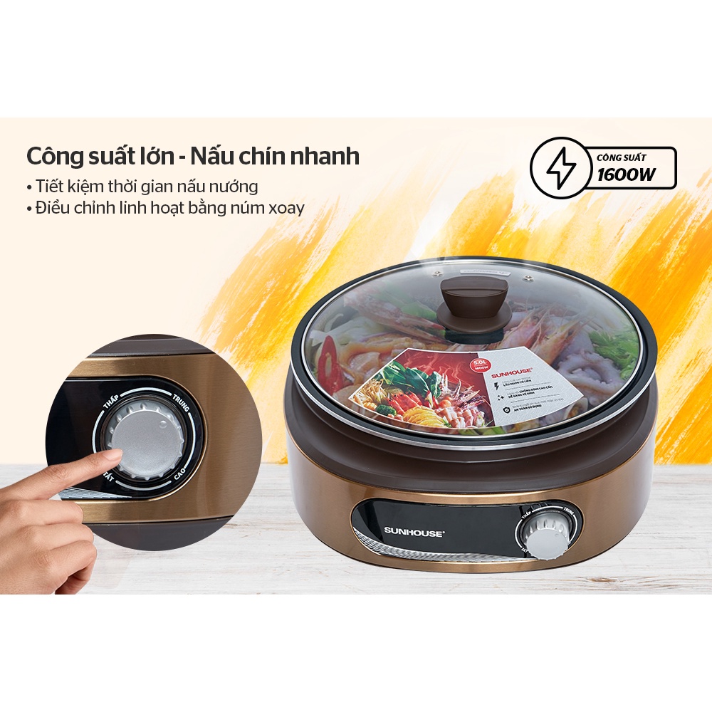Nồi lẩu điện 5L SUNHOUSE SHD 4525 [Hàng mới chỉ xấu vỏ carton nên giảm giá]