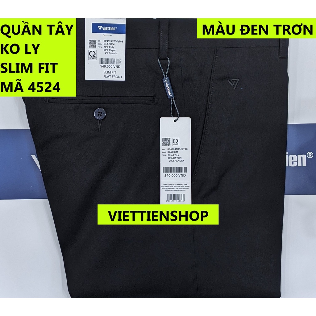 QUẦN TÂY VIỆT TIẾN MÀU ĐEN FORM SLIM FIT (KHÔNG LY)