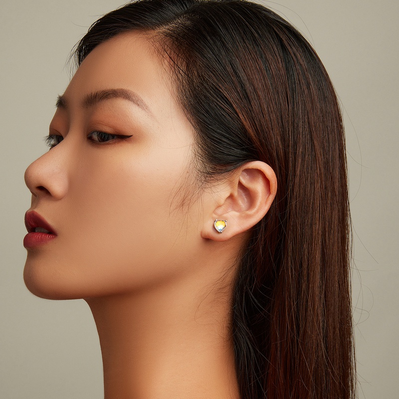 Bông tai BAMOER bằng bạc 925 hình trái tim nhiều màu sắc cao cấp