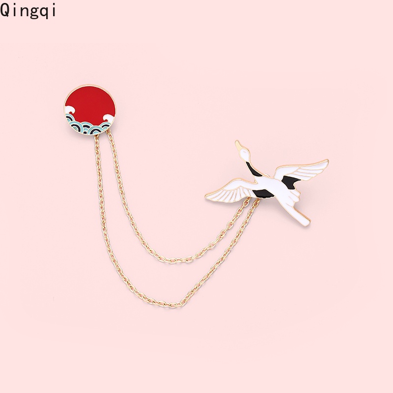 Ghim cài áo Miss Zoe dây xích gắn hình chim hạc + sóng biển kiểu Nhật Bản sáng tạo thích hợp làm quà tặng cho bạn bè