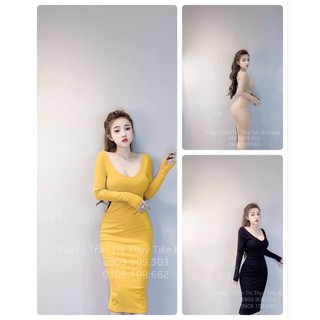 Đầm ôm body tay dài dáng dài xẻ sau - form cực tôn dáng