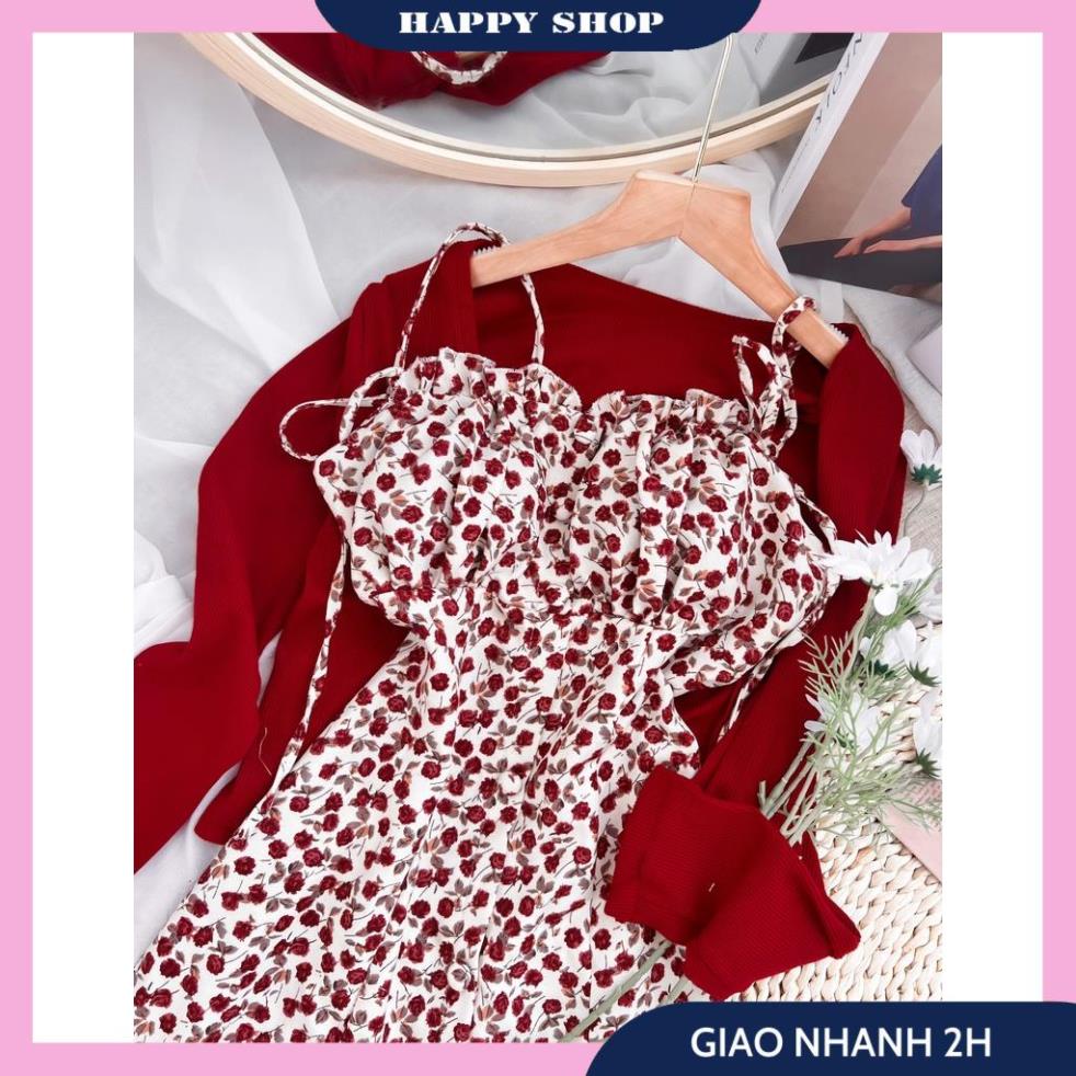 Sét Váy Nữ, Đầm 2 Dây Nữ Hoa Nhí Dáng Xòe Kèm Áo Khoác Cardigan Tay Dài Chất Liệu Cao Cấp Siêu Tôn Dáng Cực Sang Chảnh | BigBuy360 - bigbuy360.vn