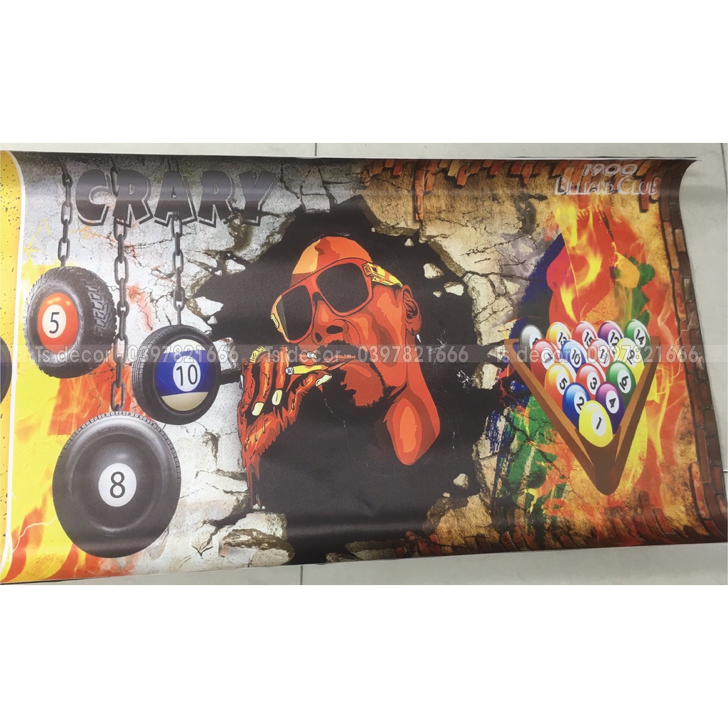 Tranh dán tường club Billiards 3D, mực in không mùi, không hóa chất đảm bảo an toàn sức khỏe