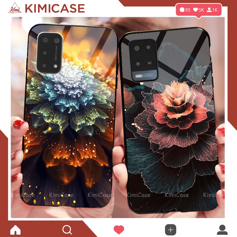 Ốp Realme Q2 , Q2 Pro , Q3 , Q3 Pro , GT Neo , GT 5G , Realme V5 , V15 , Realme X7 , X7 pro lưng kính cường lực hoa lá