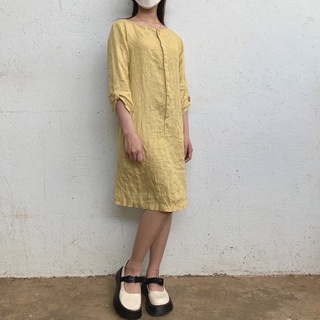 Đầm 2hand chất Đũi màu vàng [Style Retro]
