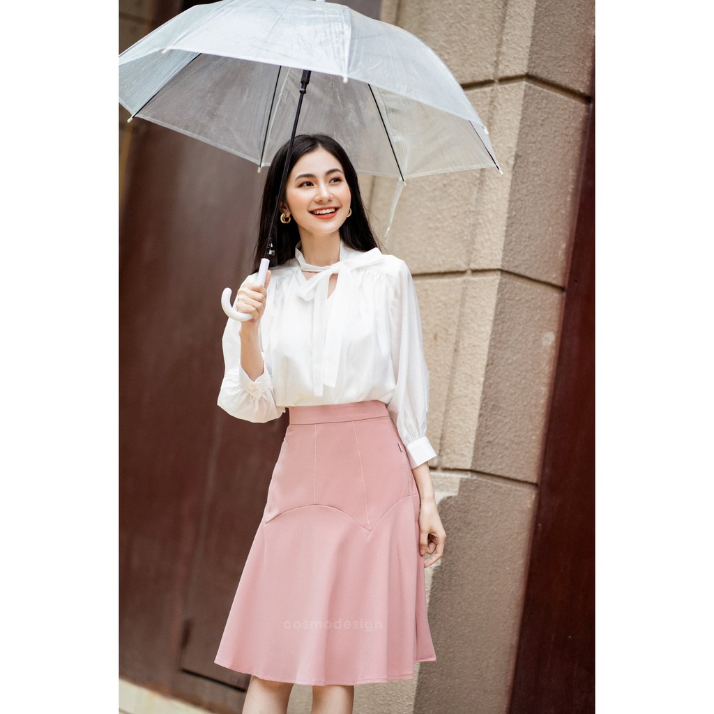 Áo tơ trắng thắt nơ cổ