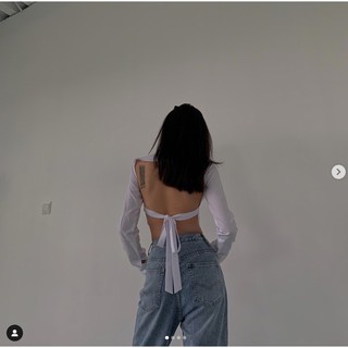 Áo croptop sơ mi áo kiểu tay dài hở lưng thắt cột nơ gợi cảm - Sugargalz thiết kế