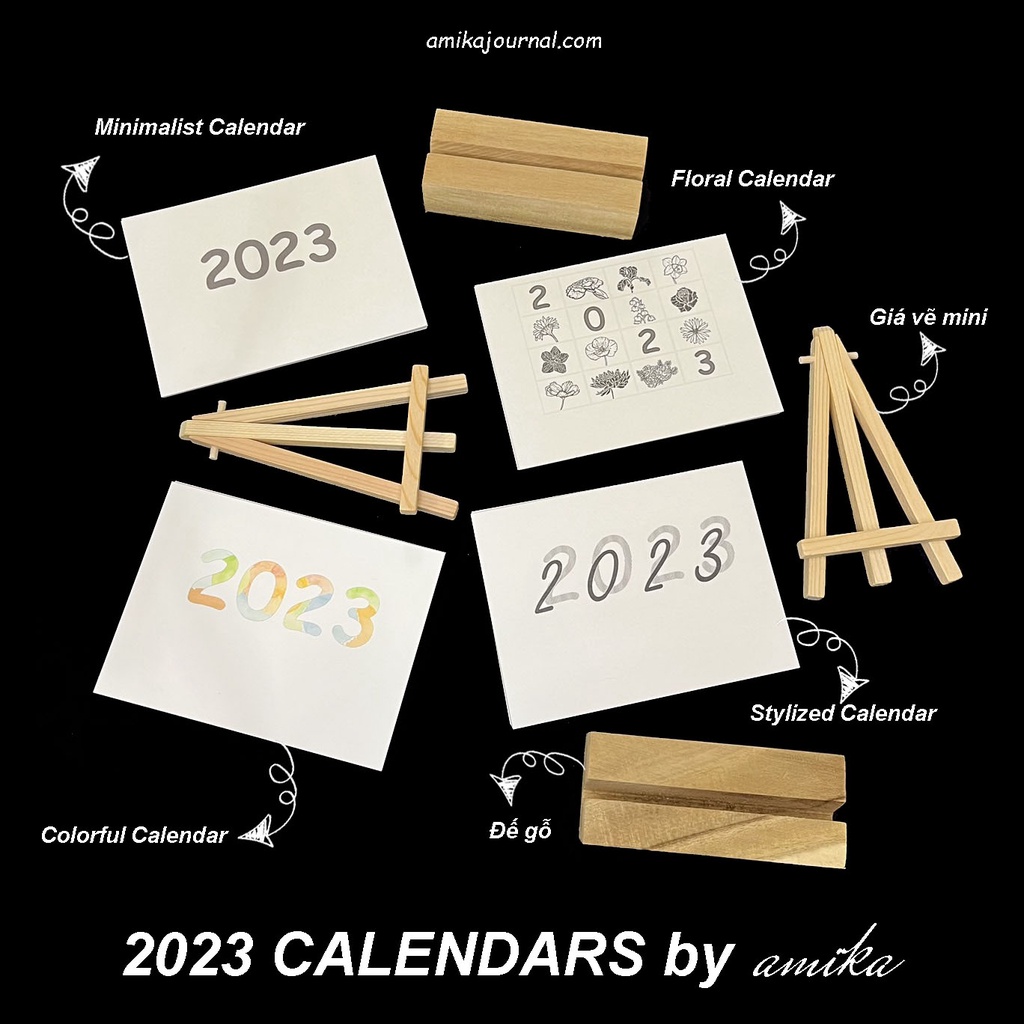 Lịch năm 2023 có âm lịch -MINIMALIST CALENDAR BY amika - Giá vẽ gỗ mini trang trí bàn học